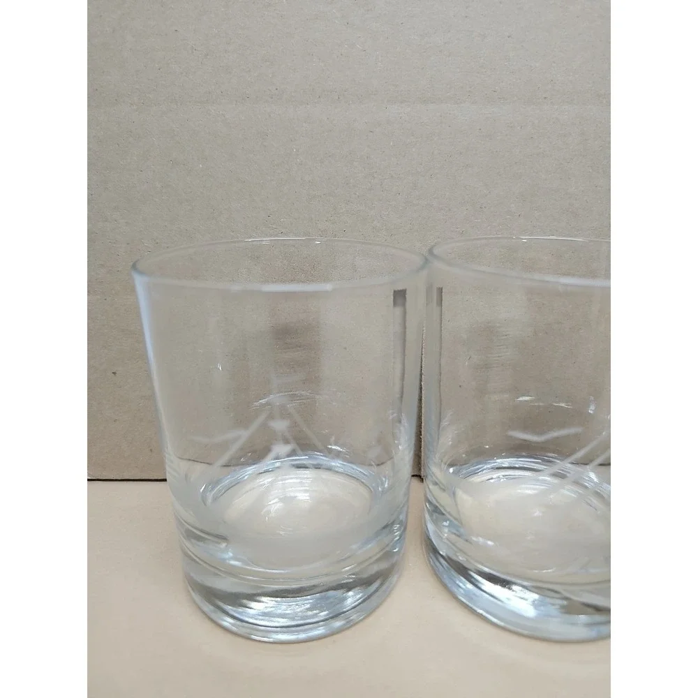 Javit Etched Crystal Clipper Ship Double Old Fashion‎ Set Sail With Set Of 4